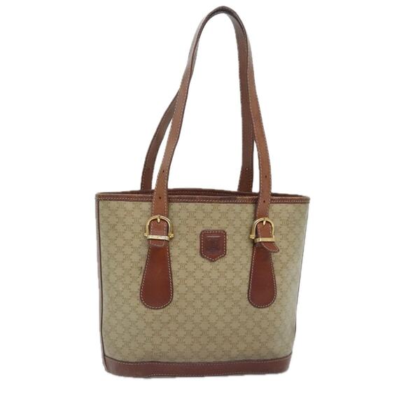 CELINE Macadam Canvas Tote Bag Pvc Leather Beige - Picture 1 of 16